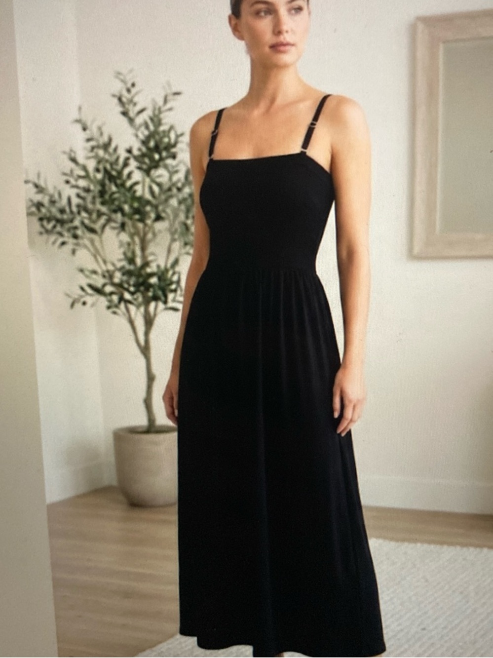 Evereve Black Mixed Media Ribbed Maxi Dress Minimalist Chic S654